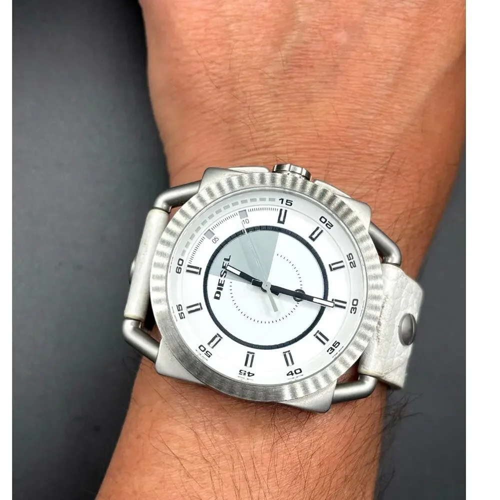 Diesel DZ1577 Descender White Dial White Leather Men’s Watch 46mm